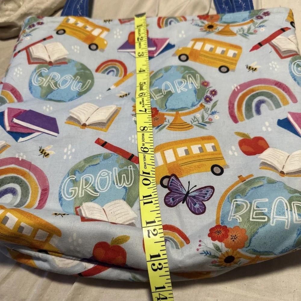 Handmade Teacher School Tote Bag Shoulder Pocket Bus Books Cotton Back To School